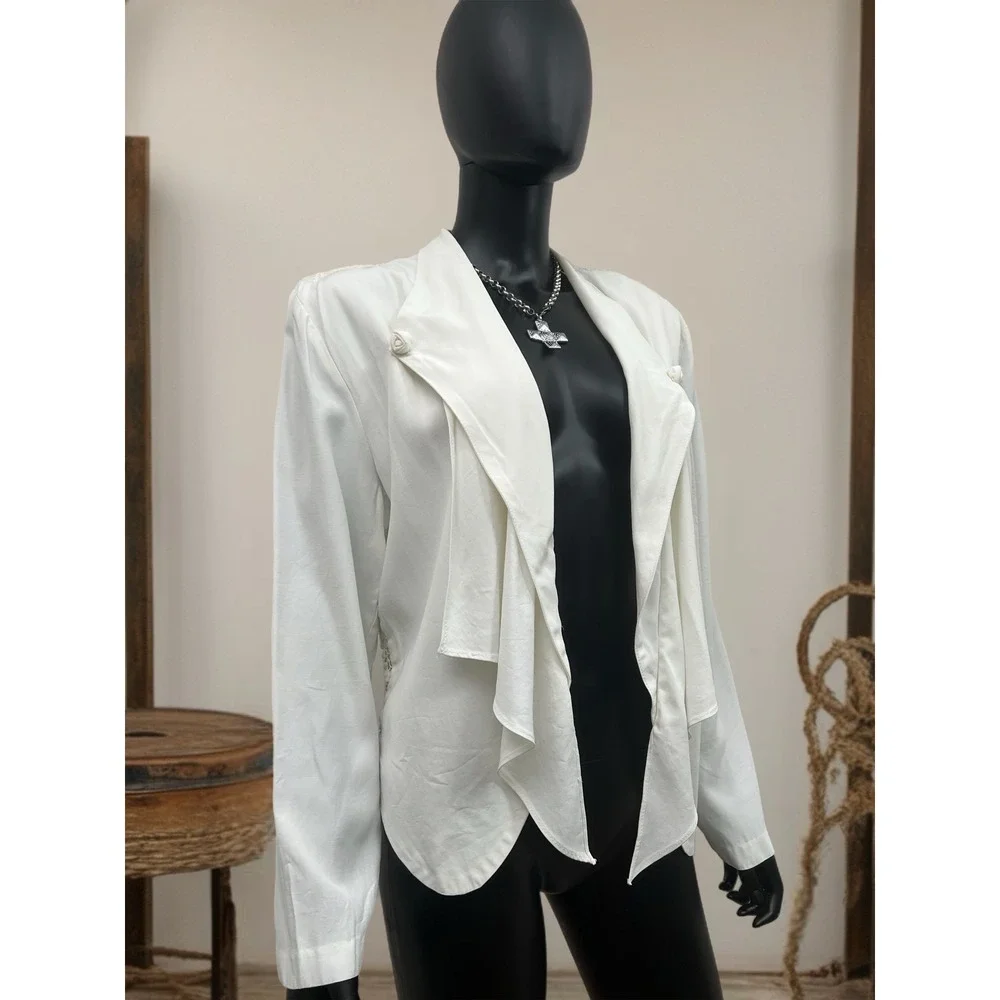 Wild Rose White Lace Back‎ Draped Open Front Jacket Blazer Size 14 USA